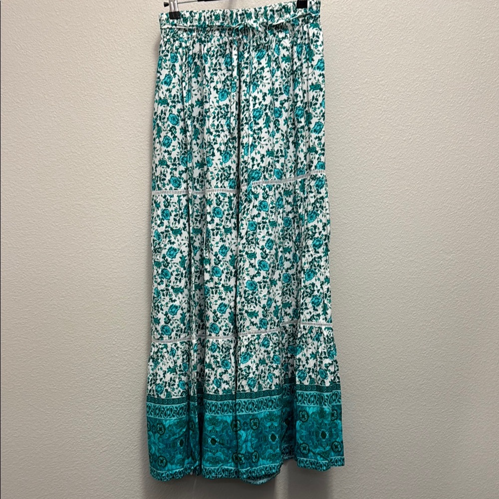 Petal & Pup Floral Teal Maxi Skirt